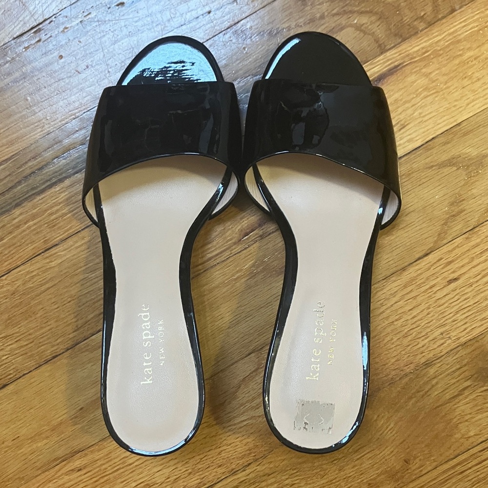 Kate Spade Blk Patent Leather Slide Wedges Sz 6